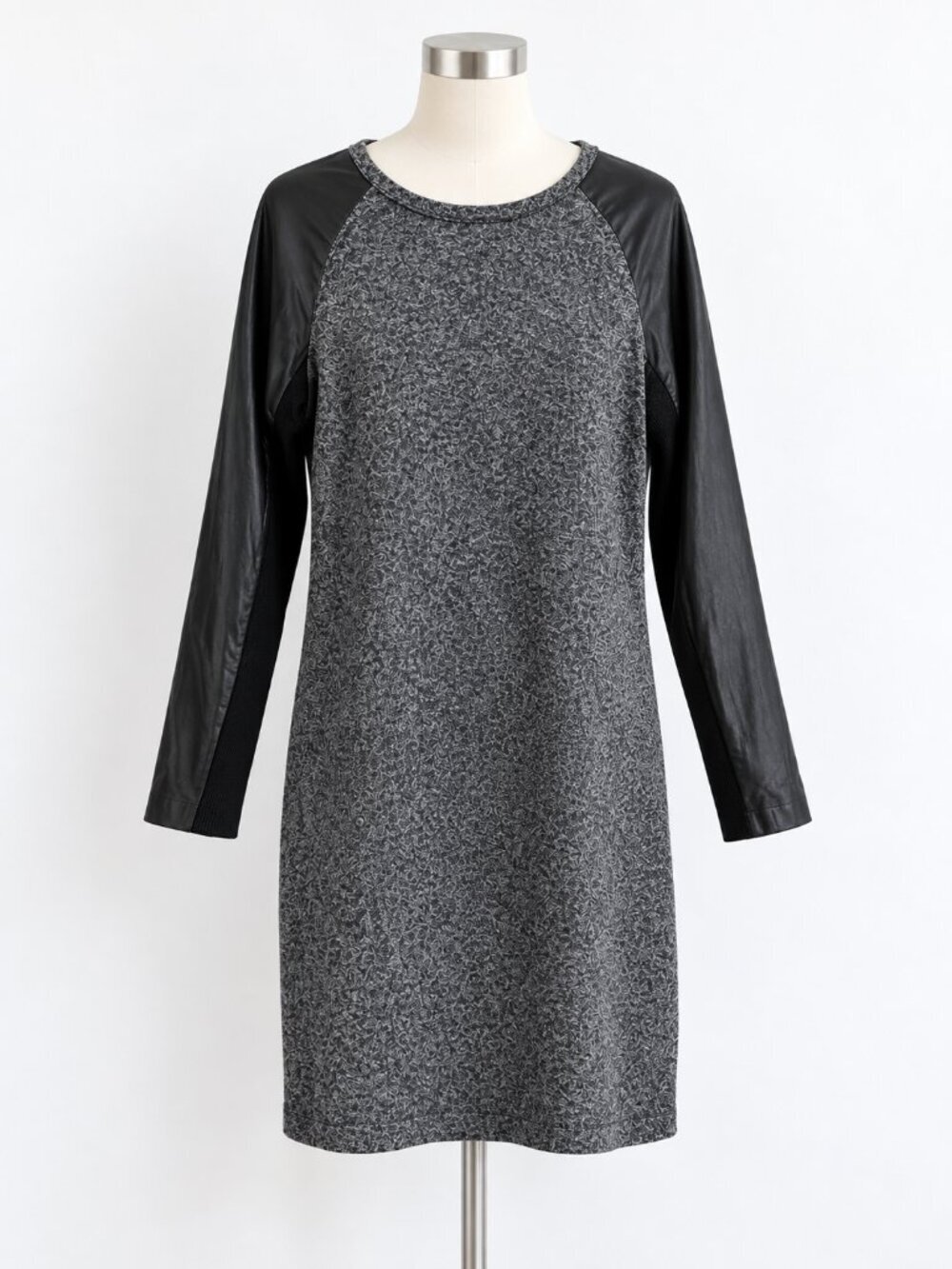 Danier Gray Cotton Leather Sleeve Sweatshirt Mini Dress Moto Minimalist M